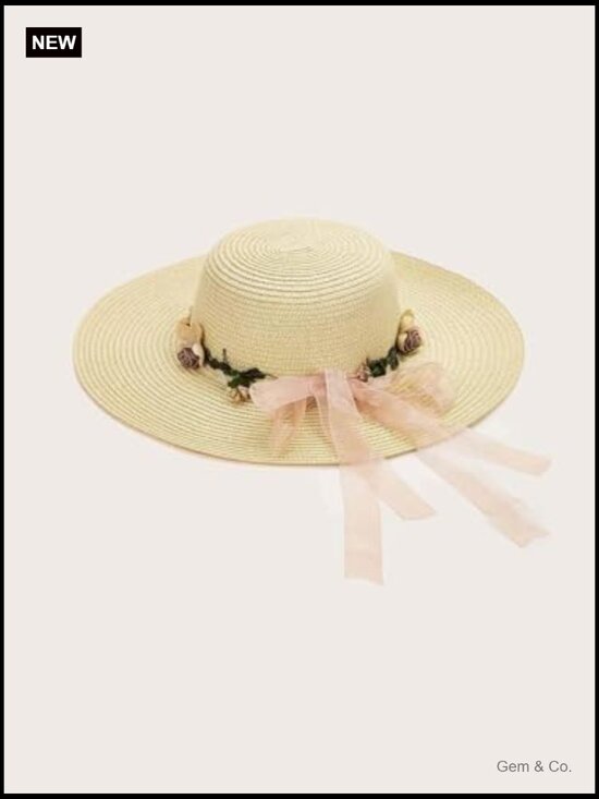 Scalloped Wide Brim Straw Sun Hat Boho Beaded Beach Hat main image 6